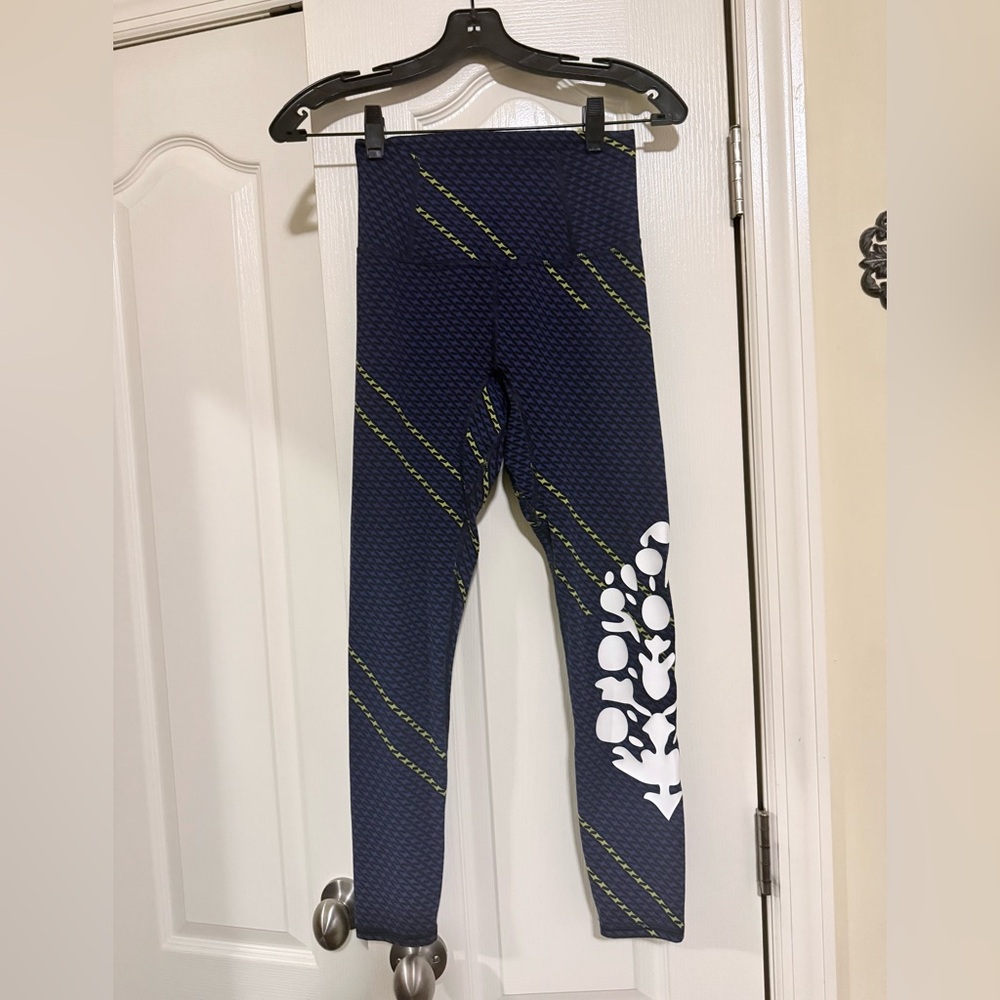 Free People Movement Peach Soft/Second Skin Navy Leggings with Yellow Accents